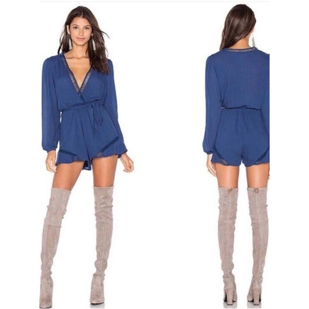 Lovers And Friends Romper Womens Medium Long Sleeve Blue 1553